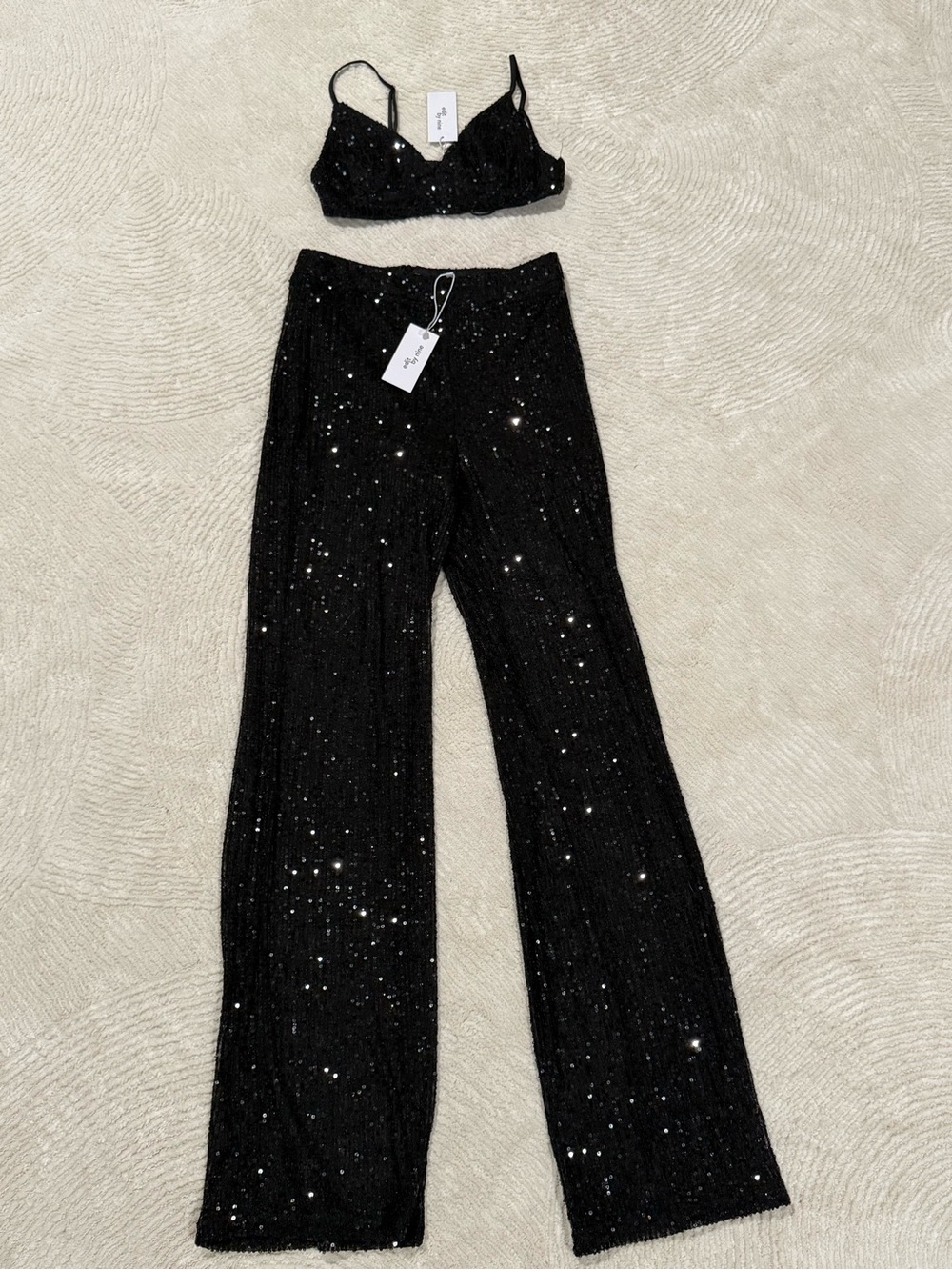 Sparkle Wide-Leg Jumpsuit Set - Black